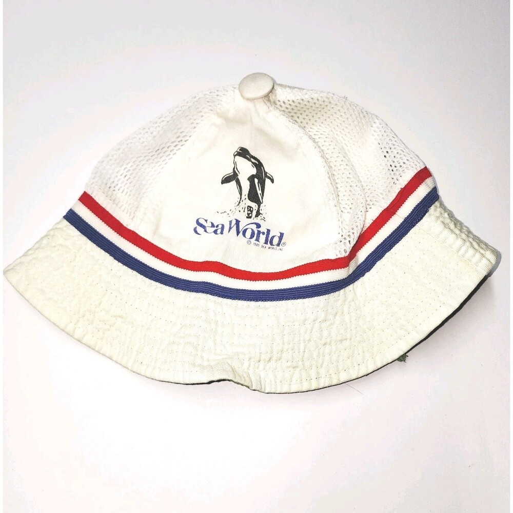 VTG 80s SeaWorld Bucket Hat Souvenir 1987 EUC Killer Whale Theme Amusement Park